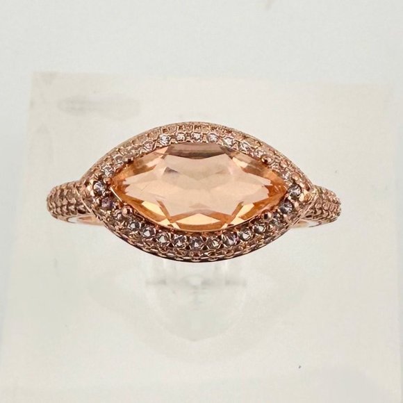 Marquis Cut 2 Ct. Morgainte Doublet Ring. 14kt Gold Overlay Sterling - Size 8.25 - Picture 4 of 10